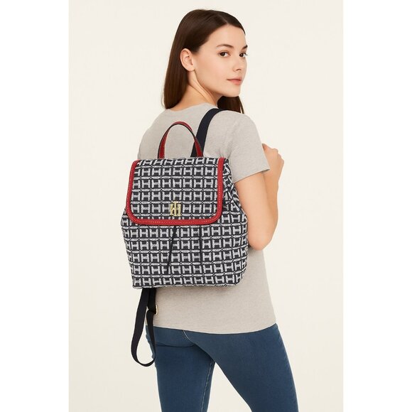 Tommy Hilfiger Women’s Navy Backpack – Logo Print with Red Trim – Gold Hardware - Picture 9 of 9